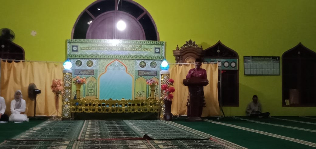 Kepala Desa Prapat Tunggal Ahmad Resmi Membuka MTQ di Masjid Mardhotillah Dusun Tua Kecamatan Bengka